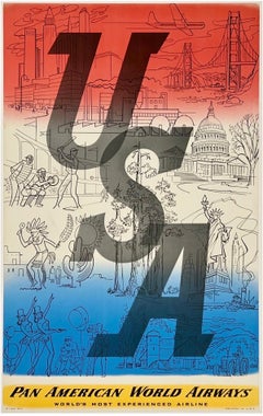 États-Unis - PAN AM PAN AMERICAN WORLD AIRWAYS : affiche de voyage vintage originale de la compagnie aérienne