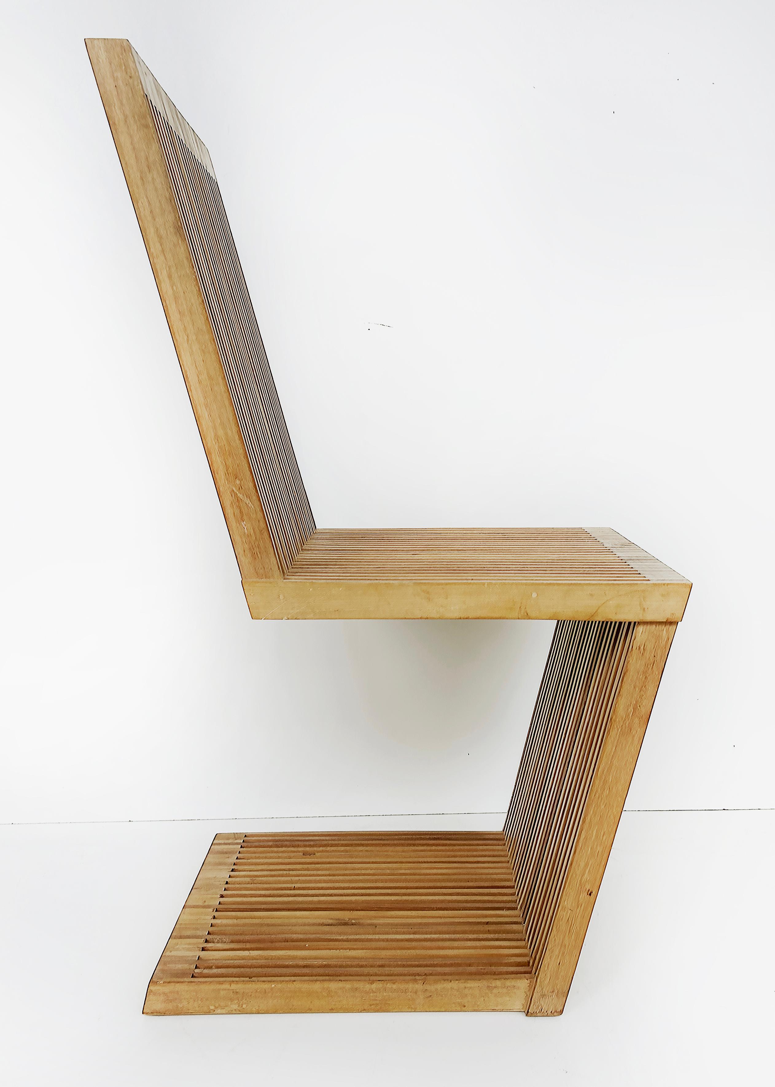 USA Lattenrost Wood Cantilevered Zig-Zag Esszimmerstühle, 6-teilig (Organische Moderne) im Angebot