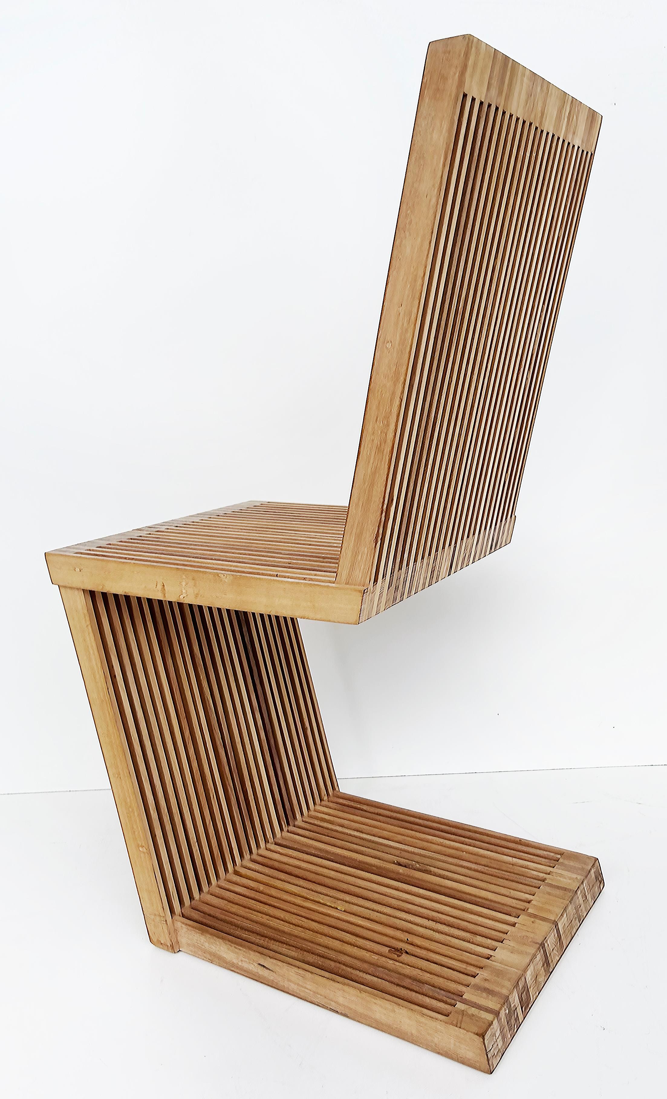 20th Century USA Slatted Wood Cantilevered Zig-Zag Dining Chairs, Set of 6 For Sale