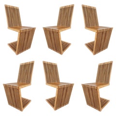 Retro USA Slatted Wood Cantilevered Zig-Zag Dining Chairs, Set of 6