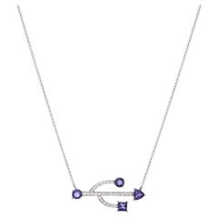 USB logo inspired  Necklace with Brilliant Cut Diamonds & Iolite 18Kt White Gold