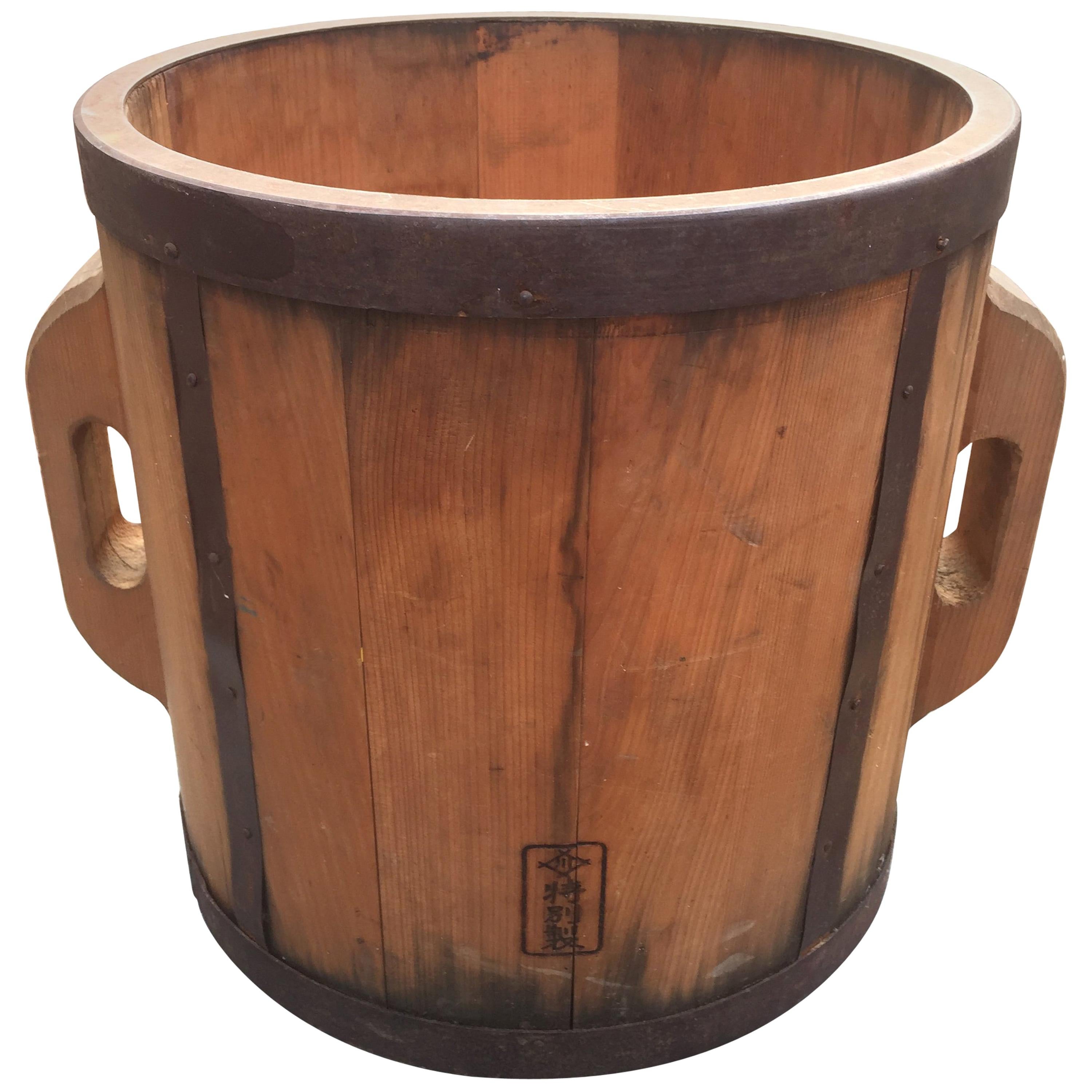 Japanese Antique Handmade Wooden Rice Planter Display Bucket , 1890