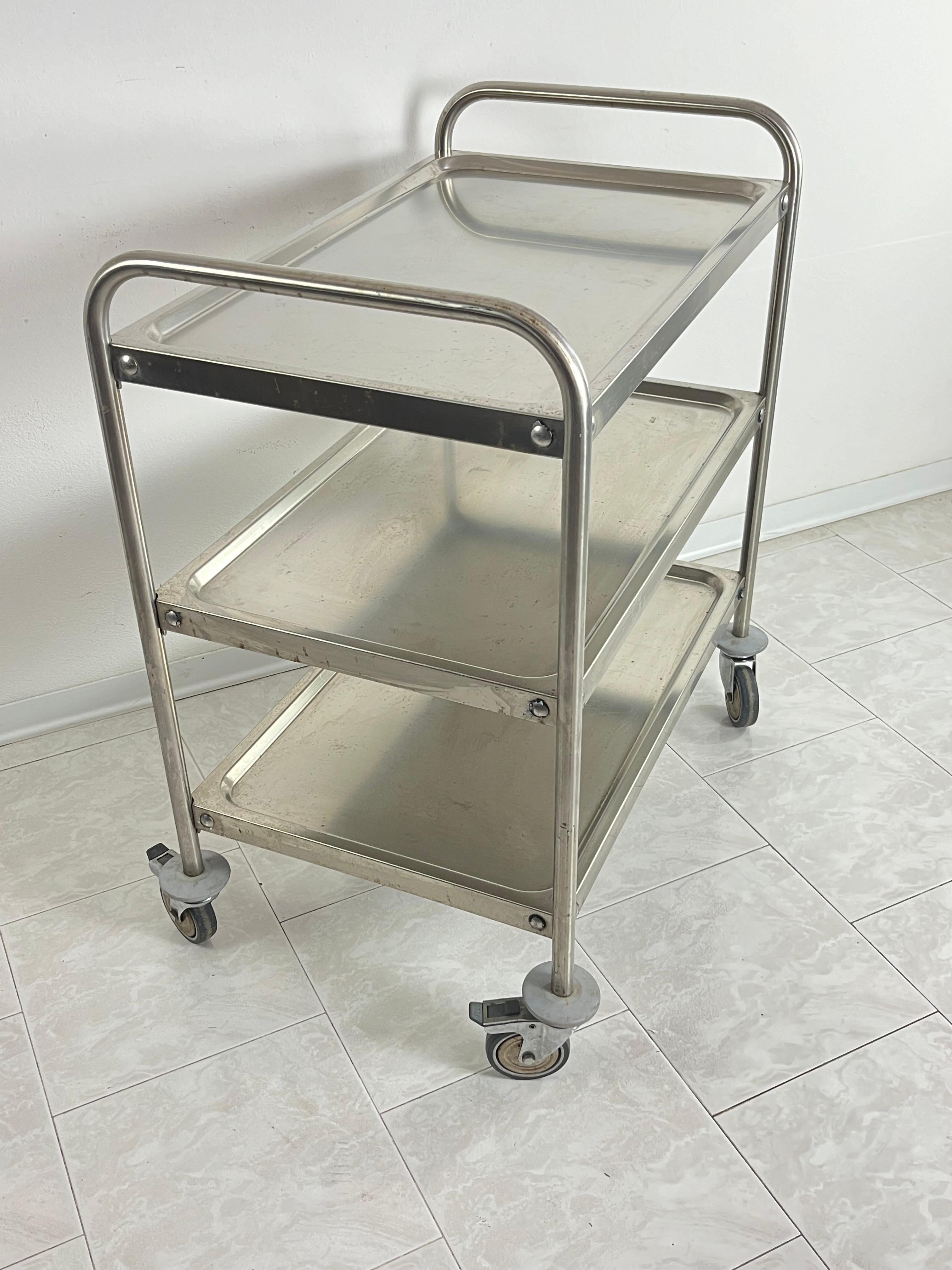 Useful Steel Serving Trolley With Swivel Wheels, Italian Design 1980s For Sale 1