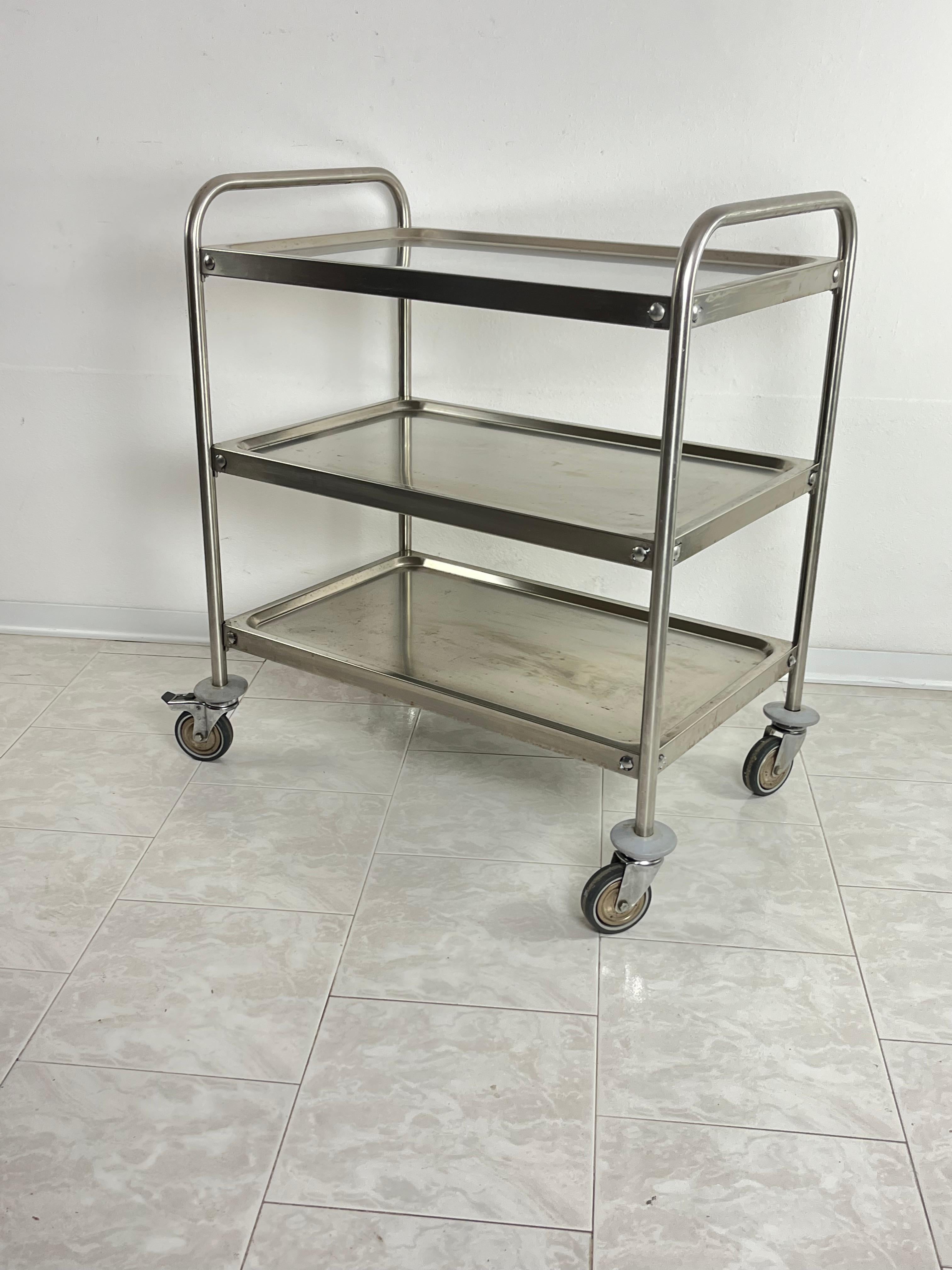 Useful Steel Serving Trolley With Swivel Wheels, Italian Design 1980s For Sale 2