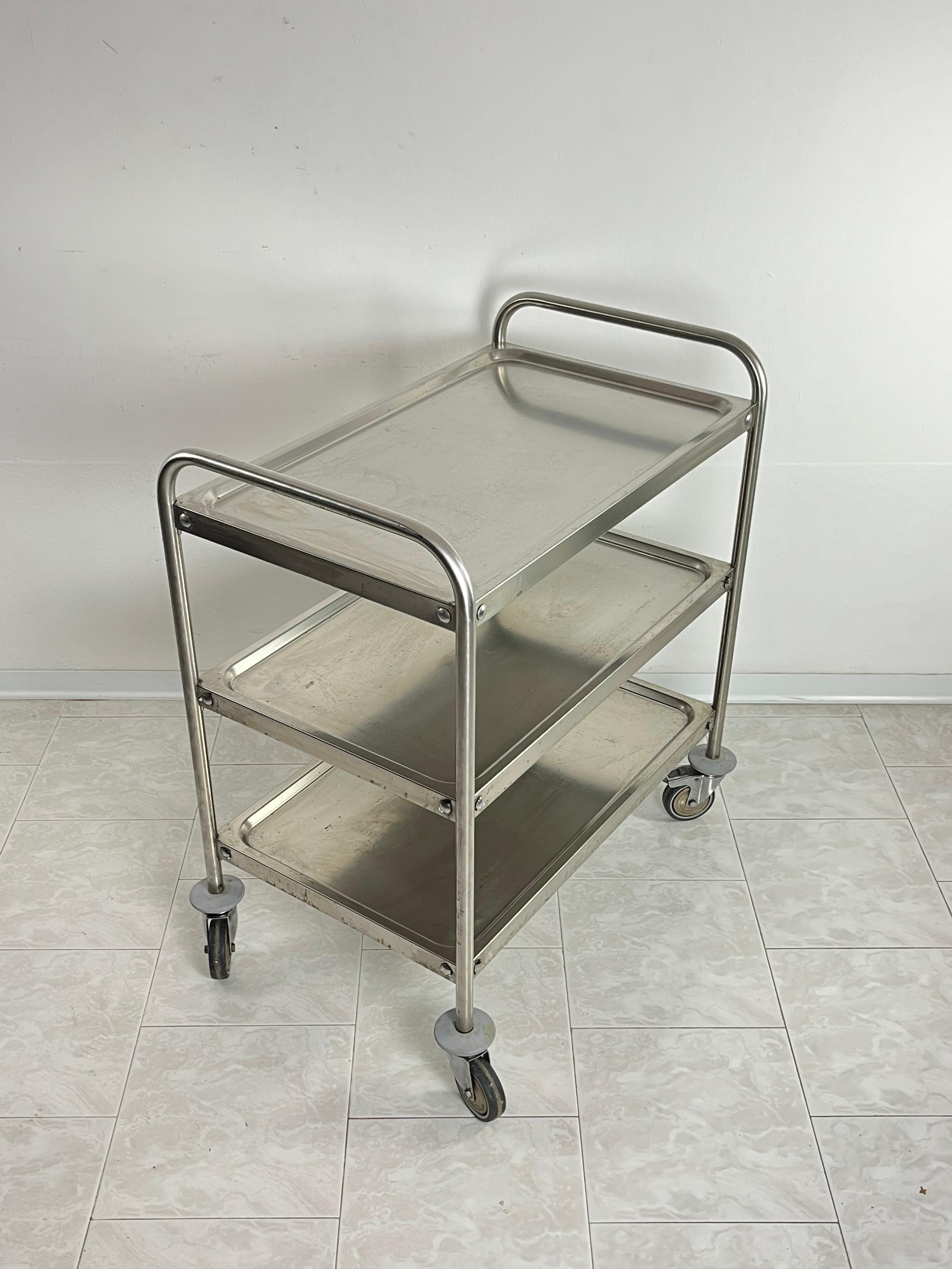 Useful Steel Serving Trolley With Swivel Wheels, Italian Design 1980s For Sale 3