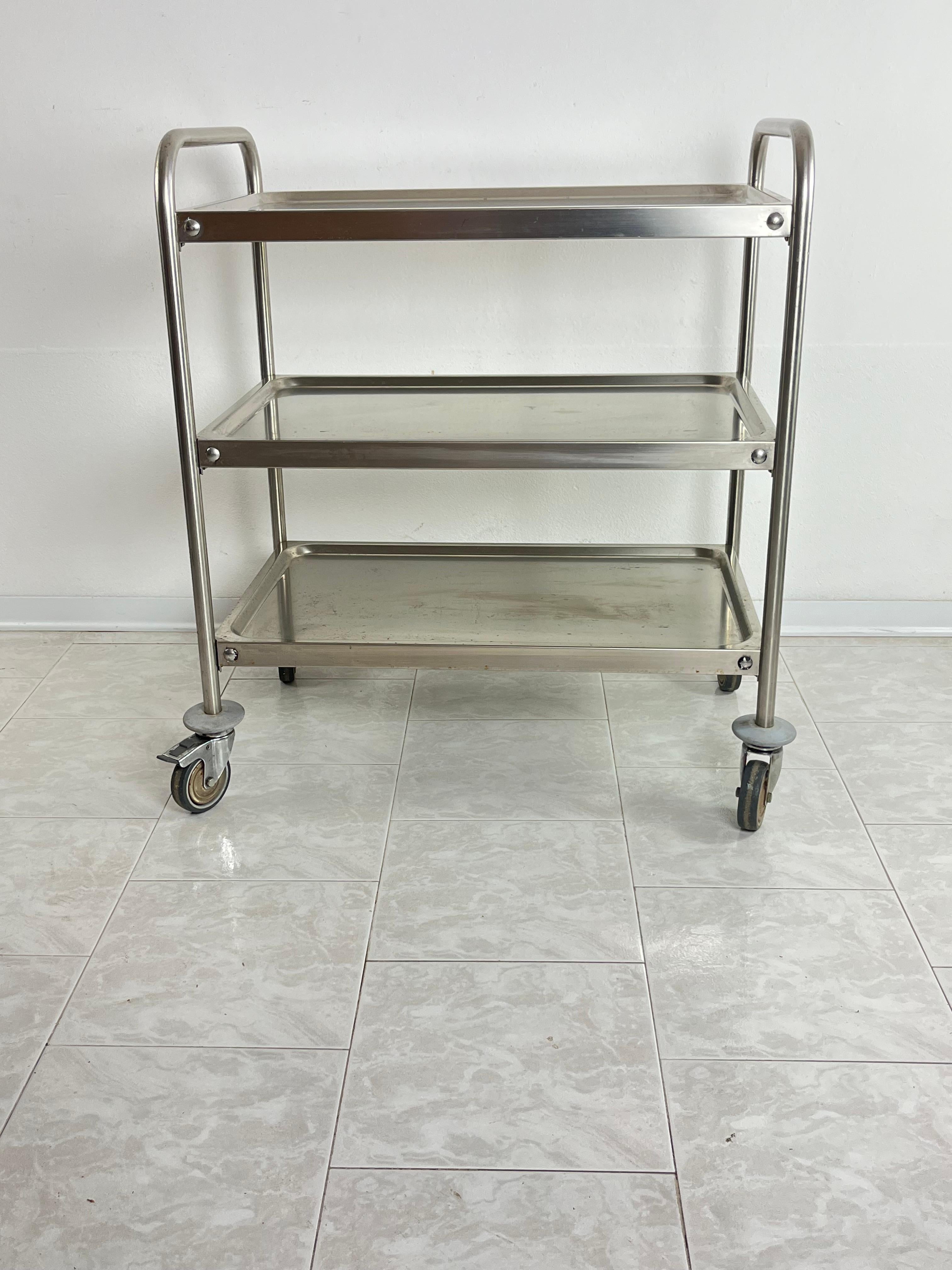 Useful Steel Serving Trolley With Swivel Wheels, Italian Design 1980s For Sale 4
