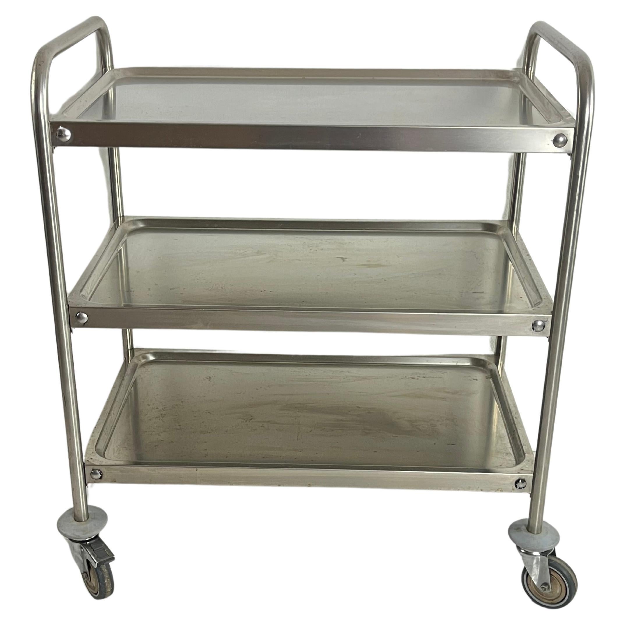 Useful Steel Serving Trolley With Swivel Wheels, Italian Design 1980s For Sale