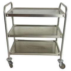 Useful Steel Serving Trolley With Swivel Wheels, Italian Design 1980s