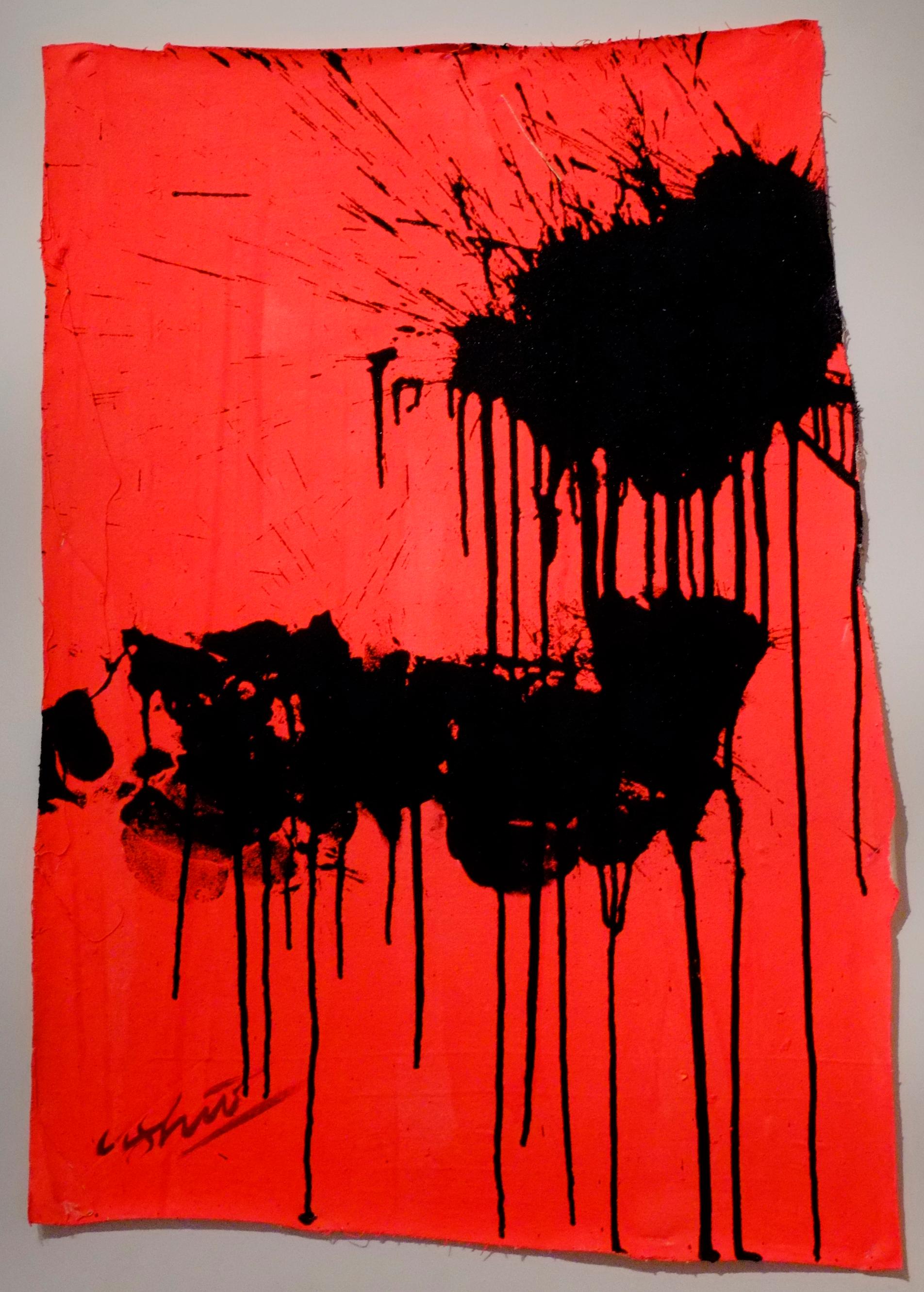 Ushio Shinohara Abstract Painting - "Black on Red – October 30, 2012, " Acrylic on Canvas - Abstract Boxing Painting