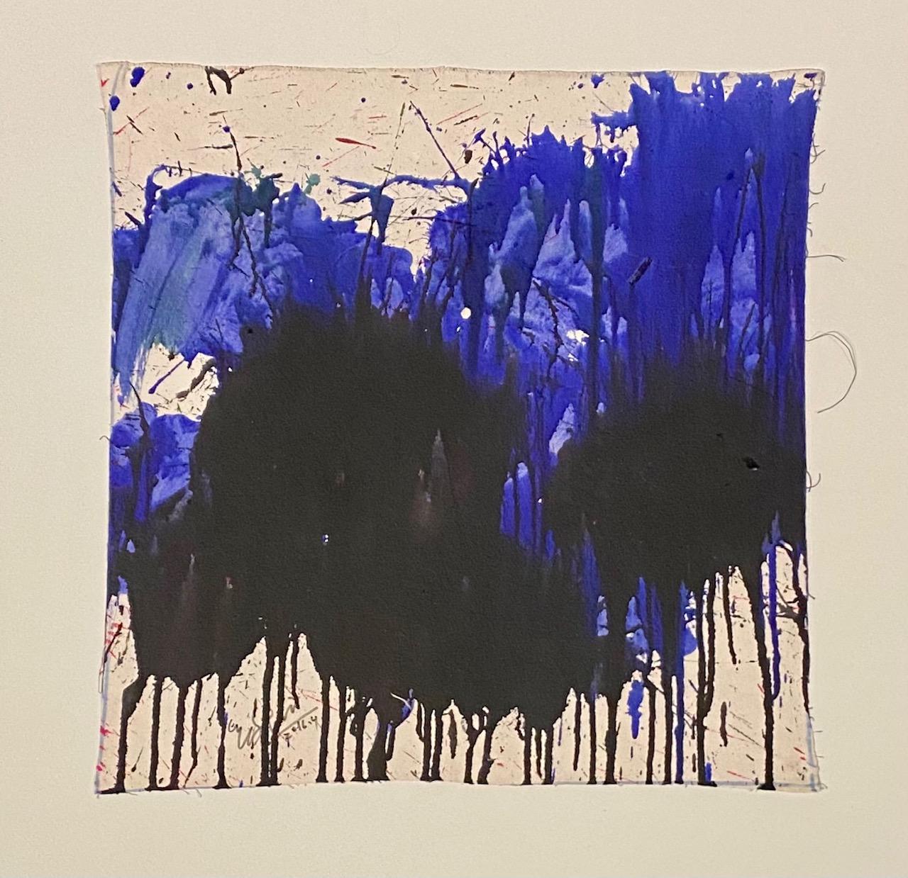 Abstract Painting Ushio Shinohara - "Bleu et noir sur blanc ", peinture acrylique sur toile - peinture abstraite Whiting