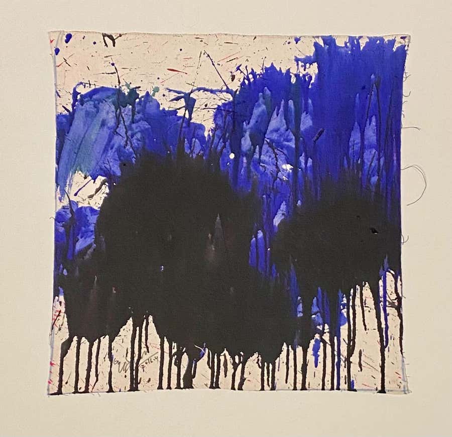 "Blue and Black on White, " Acrylic Paint on Canvas - Abstract Boxing painting