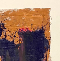 "Blue and Pink on Gold, " Acrylic Paint on Canvas - Abstract Boxing painting