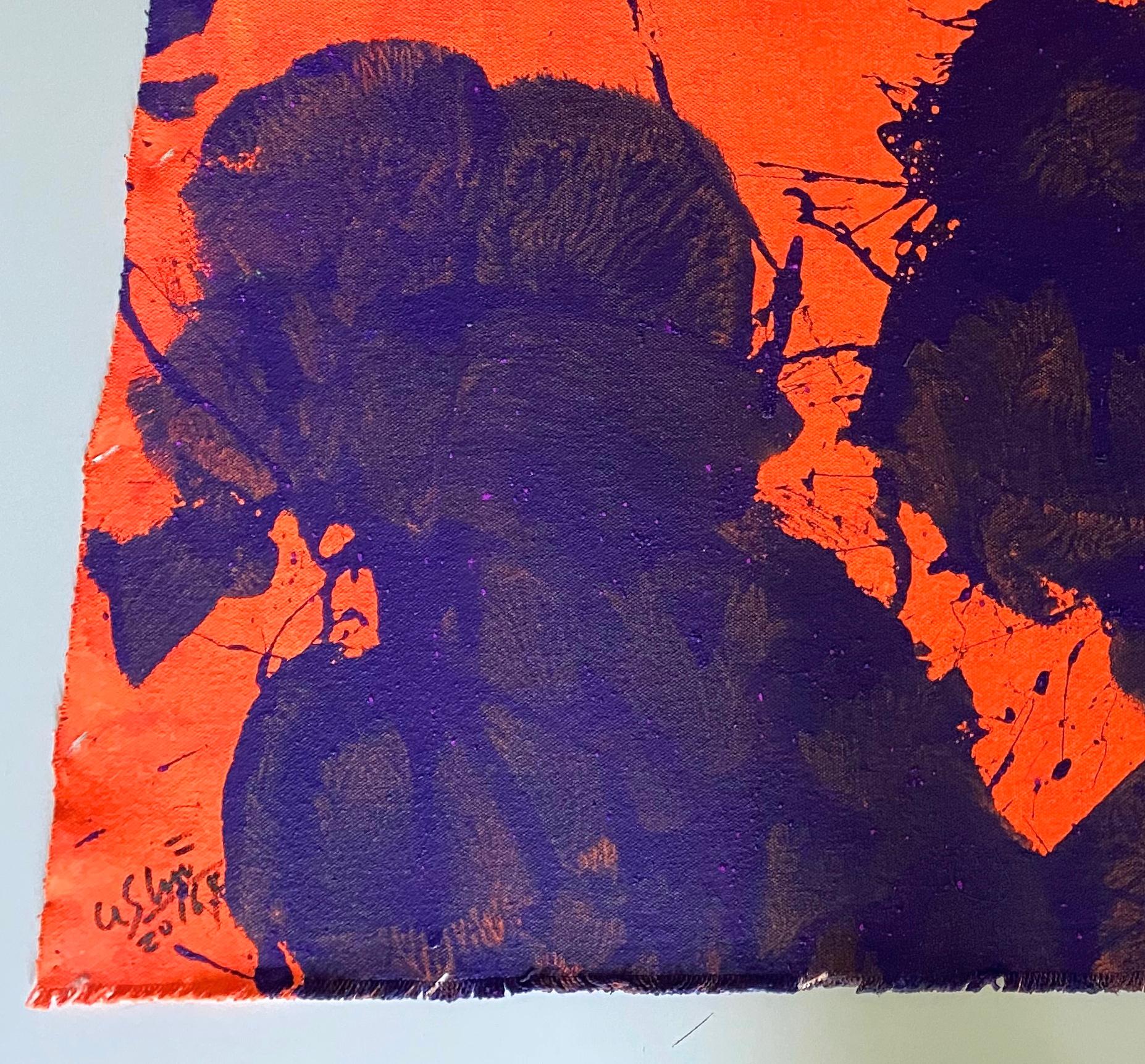 « Bleu sur orange », peinture acrylique sur toile - peinture abstraite de boxe - Abstrait Painting par Ushio Shinohara