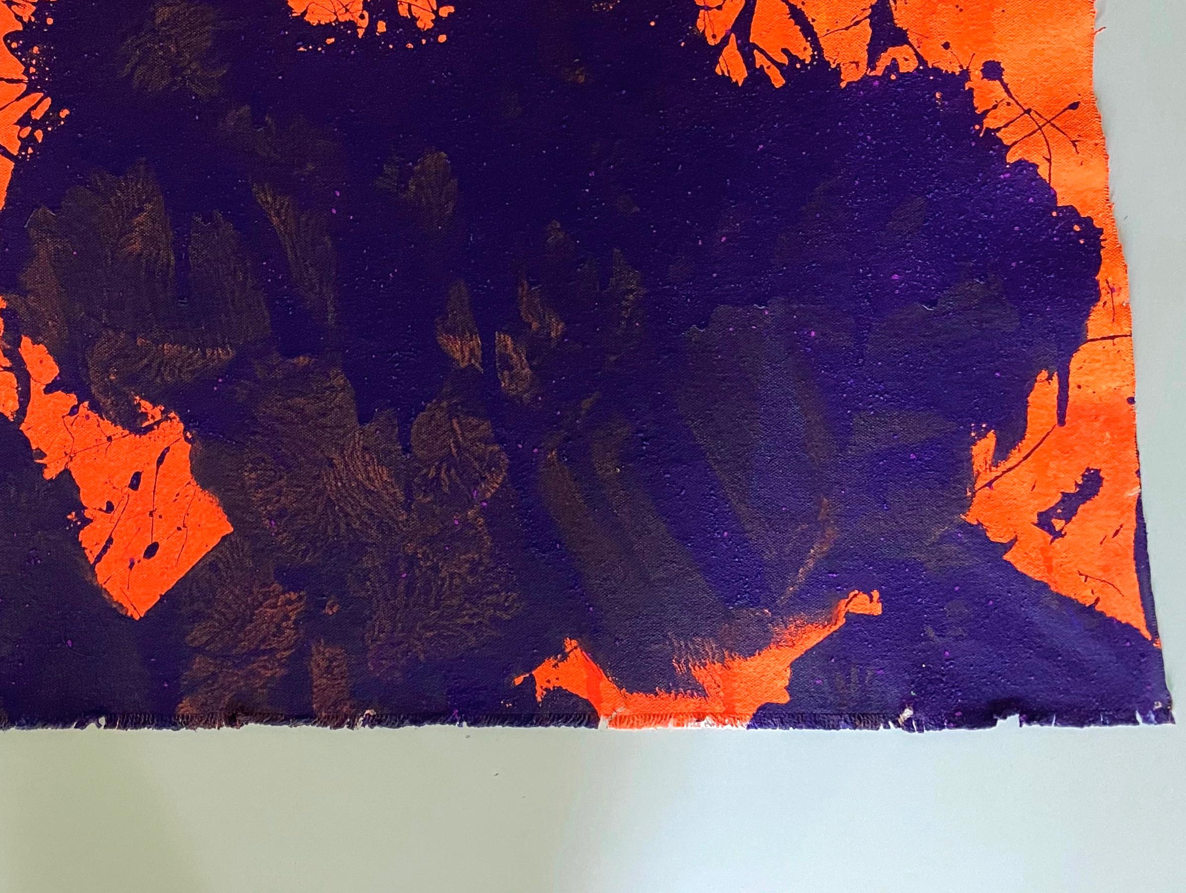 « Bleu sur orange », peinture acrylique sur toile - peinture abstraite de boxe - Marron Abstract Painting par Ushio Shinohara