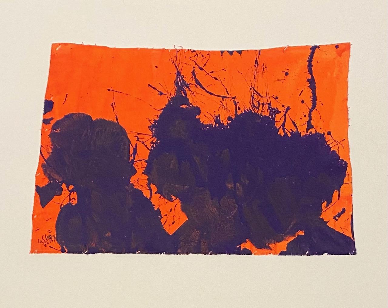 Abstract Painting Ushio Shinohara - « Bleu sur orange », peinture acrylique sur toile - peinture abstraite de boxe