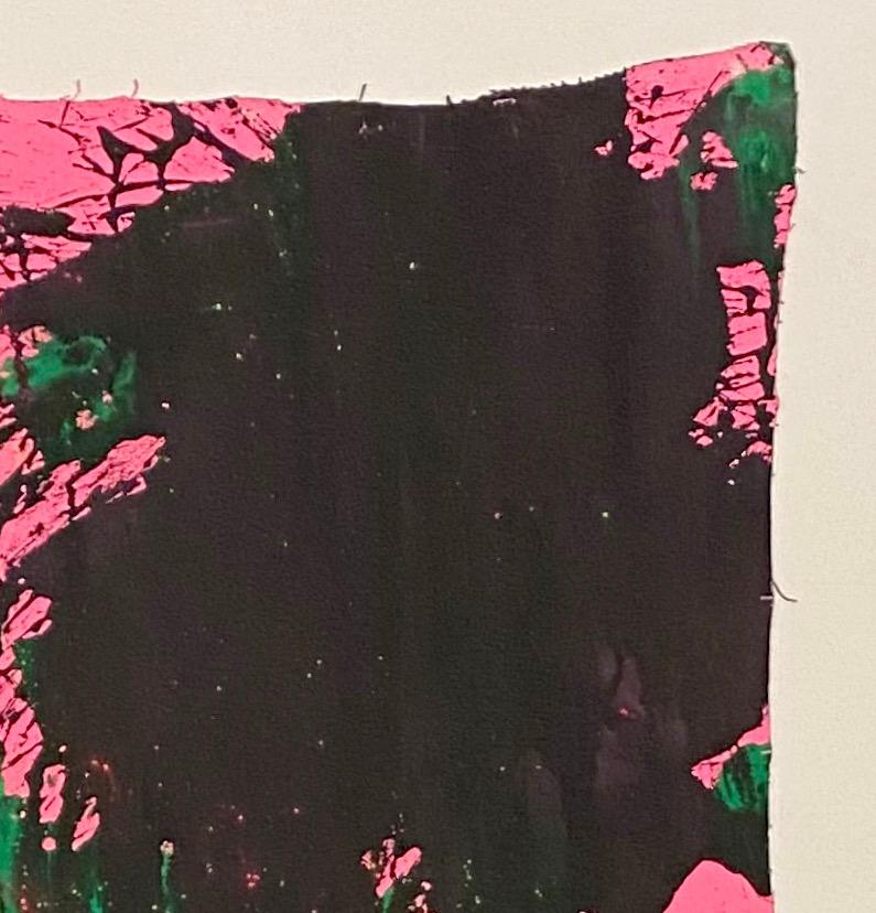 « vert émeraude et noir sur rose pastel », acrylique sur toile - peinture abstraite - Painting de Ushio Shinohara