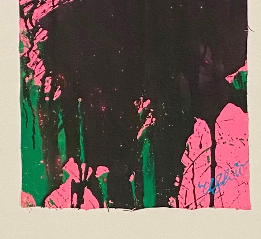 « vert émeraude et noir sur rose pastel », acrylique sur toile - peinture abstraite - Abstrait Painting par Ushio Shinohara