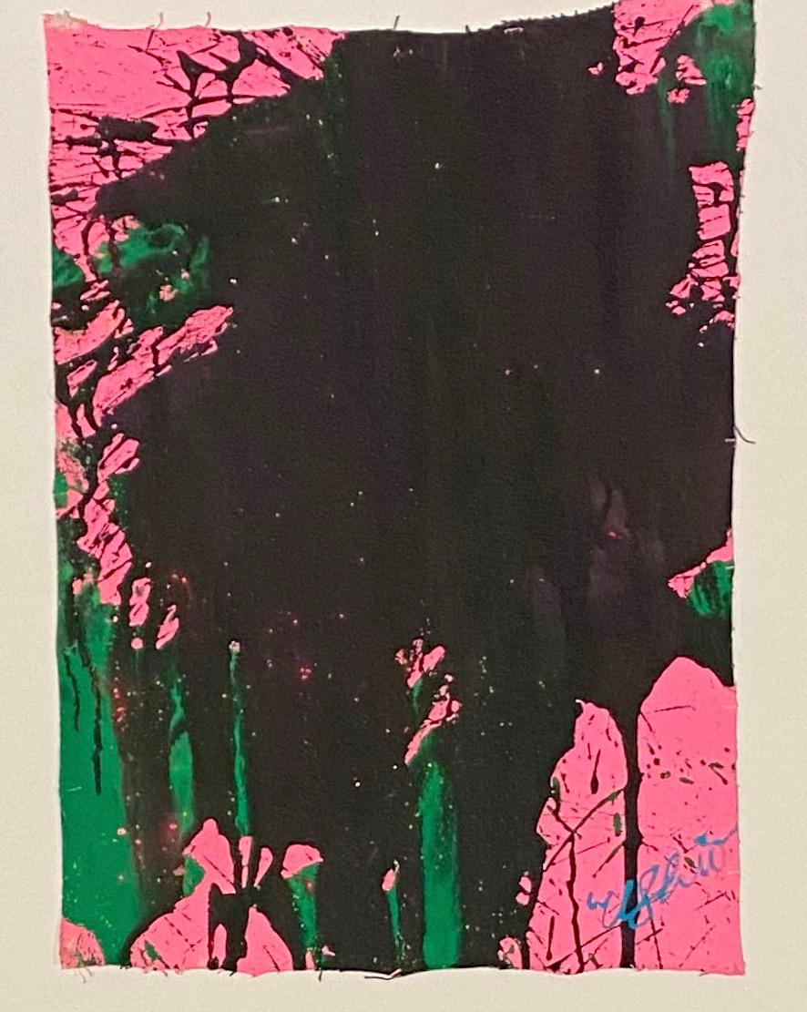 « vert émeraude et noir sur rose pastel », acrylique sur toile - peinture abstraite - Noir Abstract Painting par Ushio Shinohara