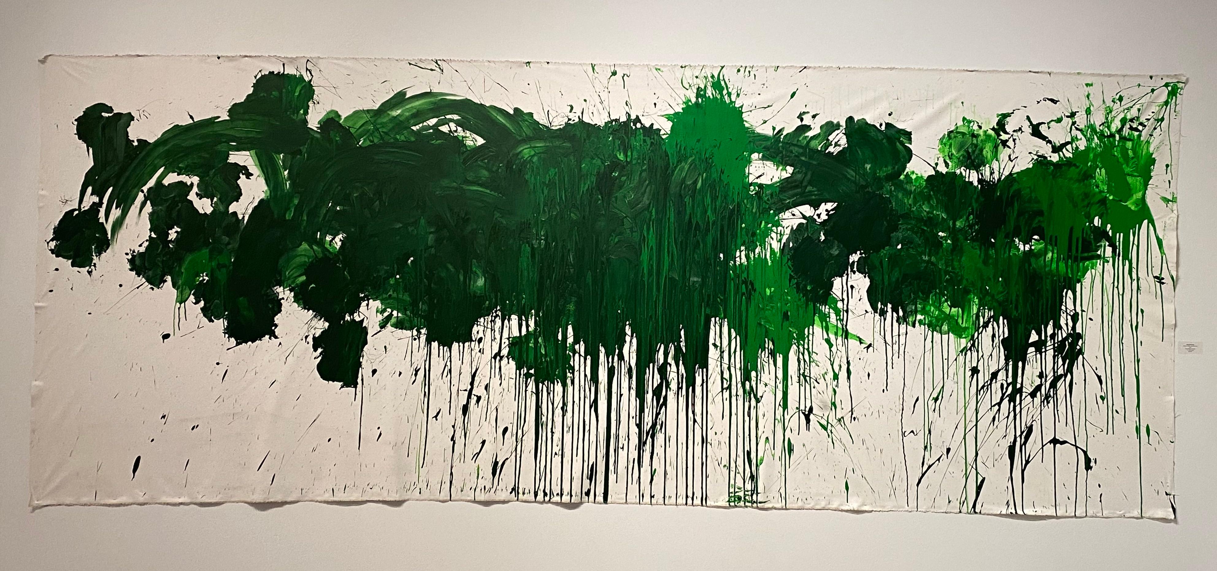 Ushio Shinohara Abstract Painting - "Green on White, " Acrylic on Canvas - Abstract Boxing painting