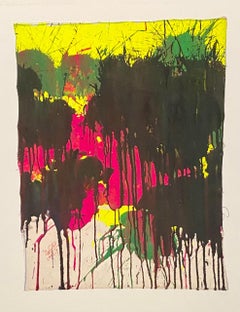 Used "Magenta, Black and Black on Yellow, " Acrylic Paint on Canvas - Boxing painting