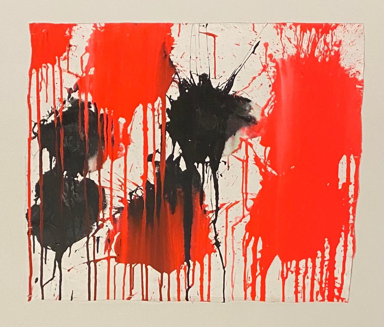 Abstract Painting Ushio Shinohara - « Red and Black », peinture acrylique sur toile - peinture abstraite de boxe