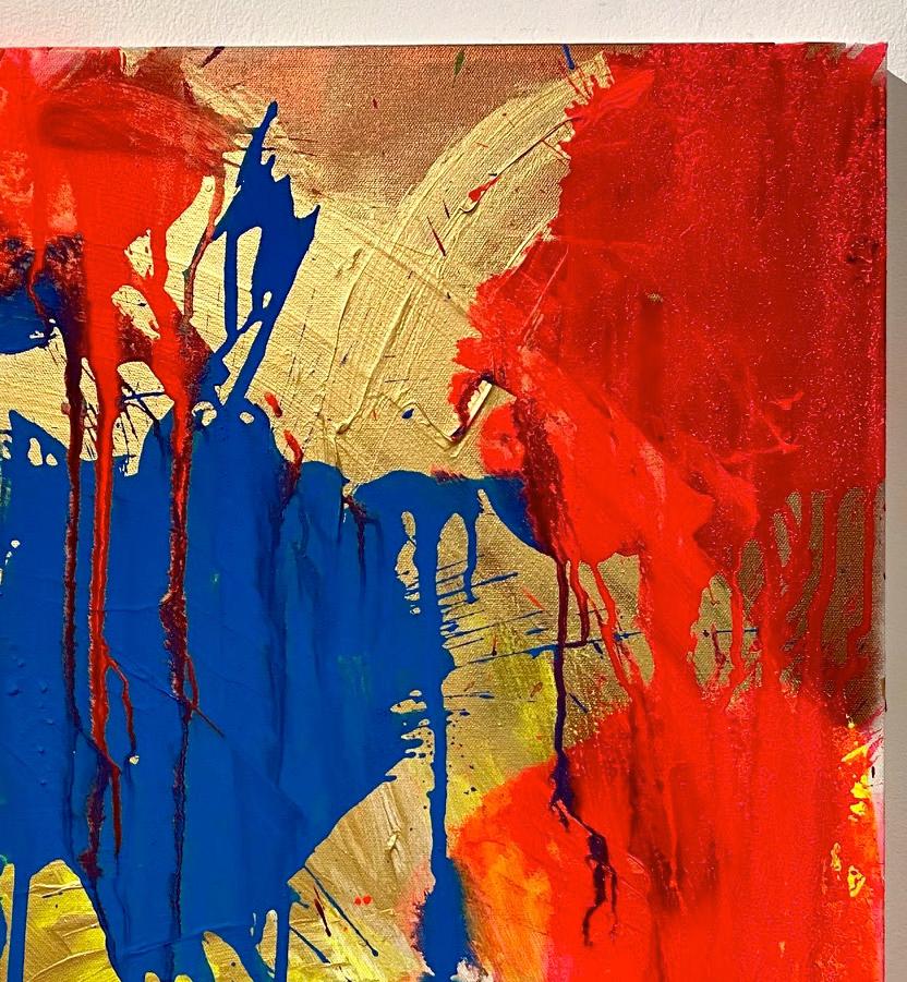 « Red and Blue on Gold », peinture acrylique sur toile - Peinture abstraite de boxe - Painting de Ushio Shinohara