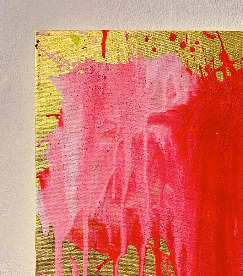 « Red and Gold », peinture acrylique sur toile - peinture abstraite de boxe - Rose Abstract Painting par Ushio Shinohara