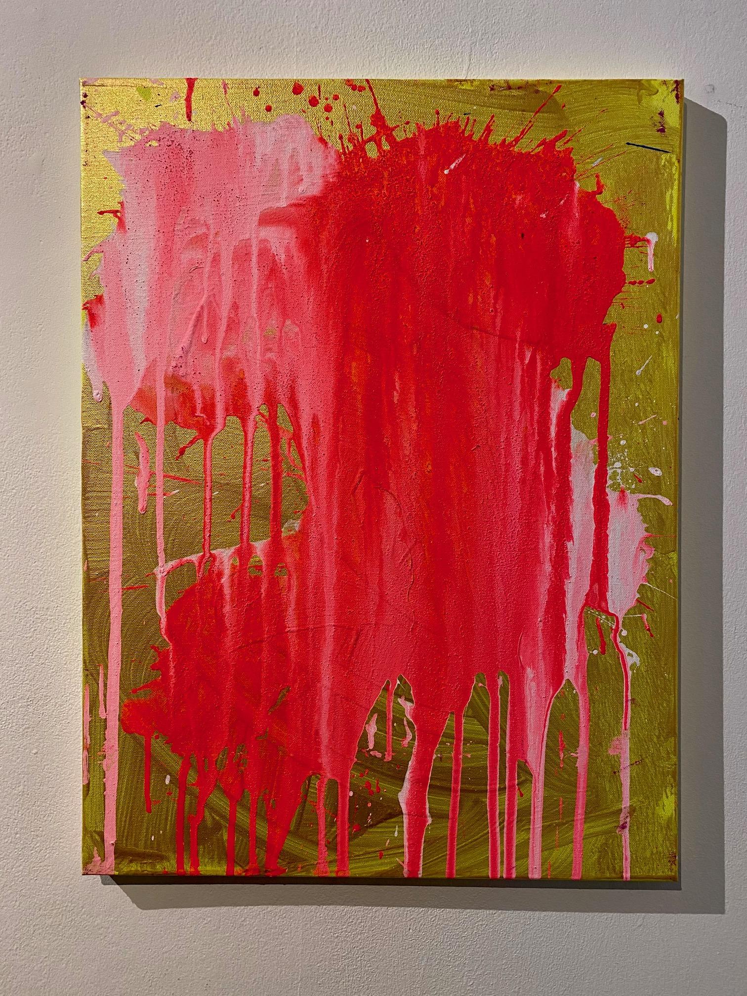 Abstract Painting Ushio Shinohara - « Red and Gold », peinture acrylique sur toile - peinture abstraite de boxe