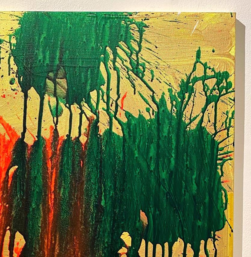 „Rotes und grünes auf Gold“, Acryl auf Leinwand – Abstraktes Schachtelgemälde – Painting von Ushio Shinohara