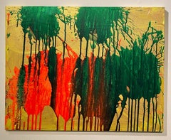 "Red and Green on Gold, " Acrylic on Canvas - Abstract Boxing painting