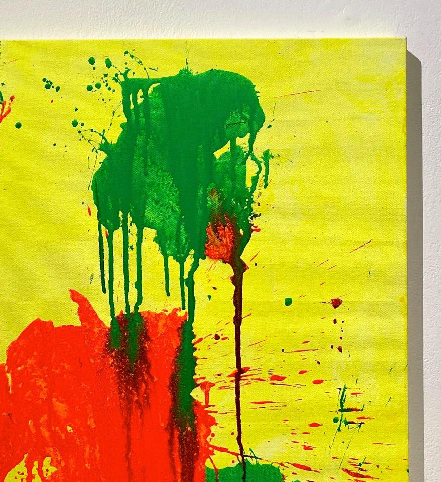 « Red and Green on Yellow », peinture acrylique sur toile - Peinture abstraite de boxe - Painting de Ushio Shinohara