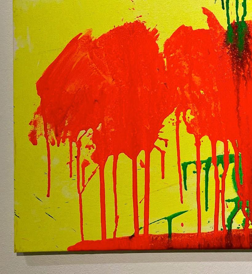 « Red and Green on Yellow », peinture acrylique sur toile - Peinture abstraite de boxe - Abstrait Painting par Ushio Shinohara