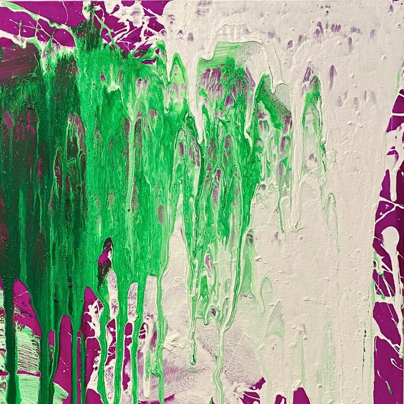 White and Green on Violet (B), Peinture acrylique sur toile - Peinture de boxe en vente 1