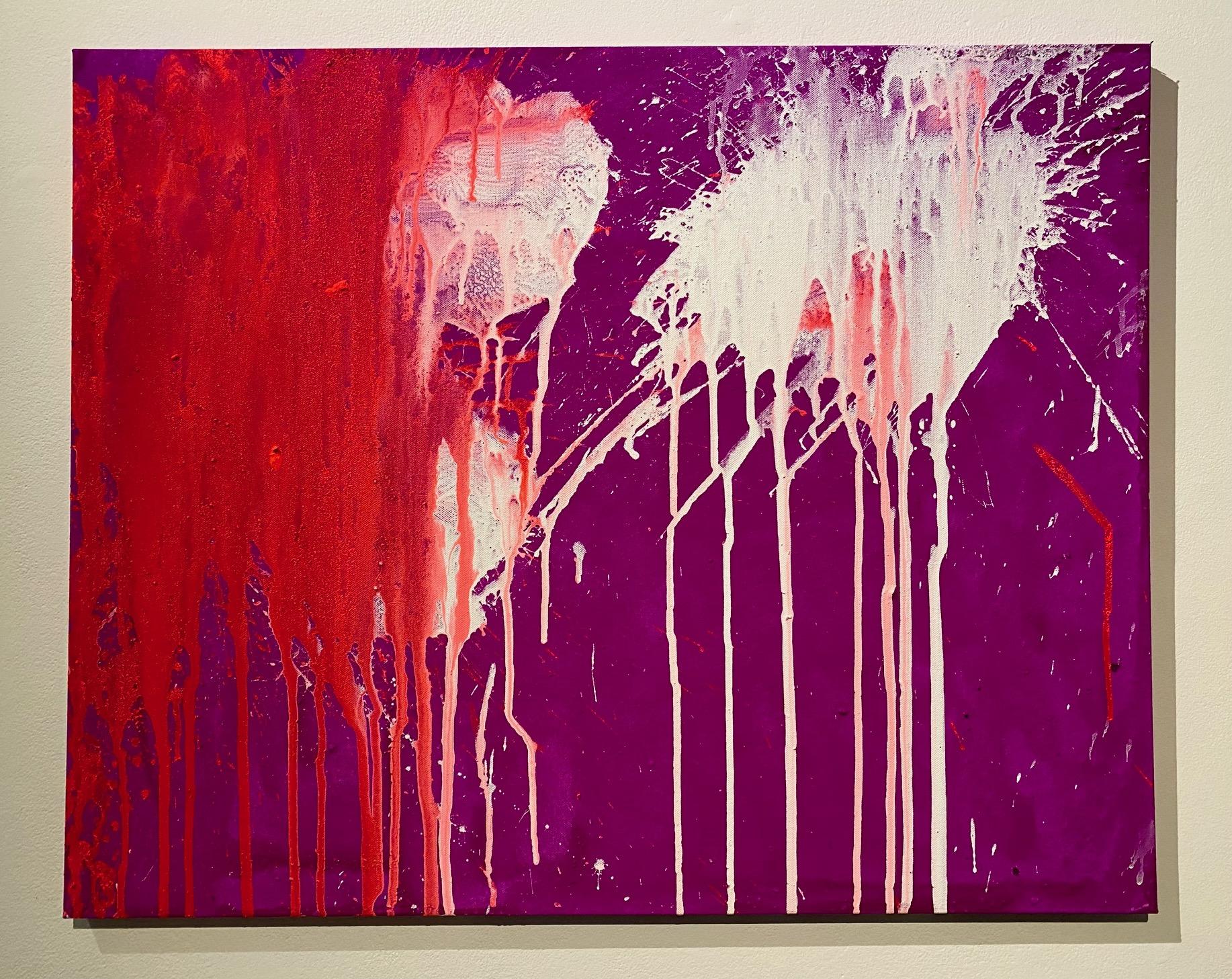 Abstract Painting Ushio Shinohara - « Blanc sur rouge », peinture acrylique sur toile - peinture abstraite de boxe