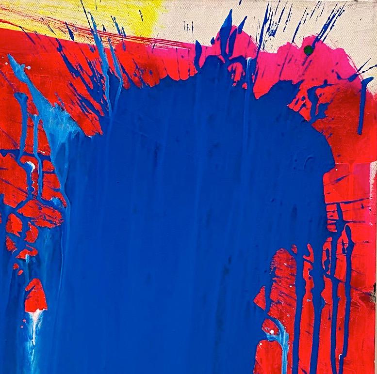 « Blanc, rouge et bleu », peinture acrylique sur toile - Peinture abstraite de boxe - Painting de Ushio Shinohara