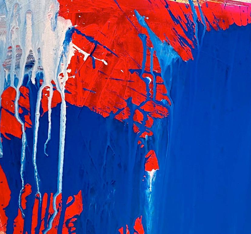 « Blanc, rouge et bleu », peinture acrylique sur toile - Peinture abstraite de boxe - Abstrait Painting par Ushio Shinohara