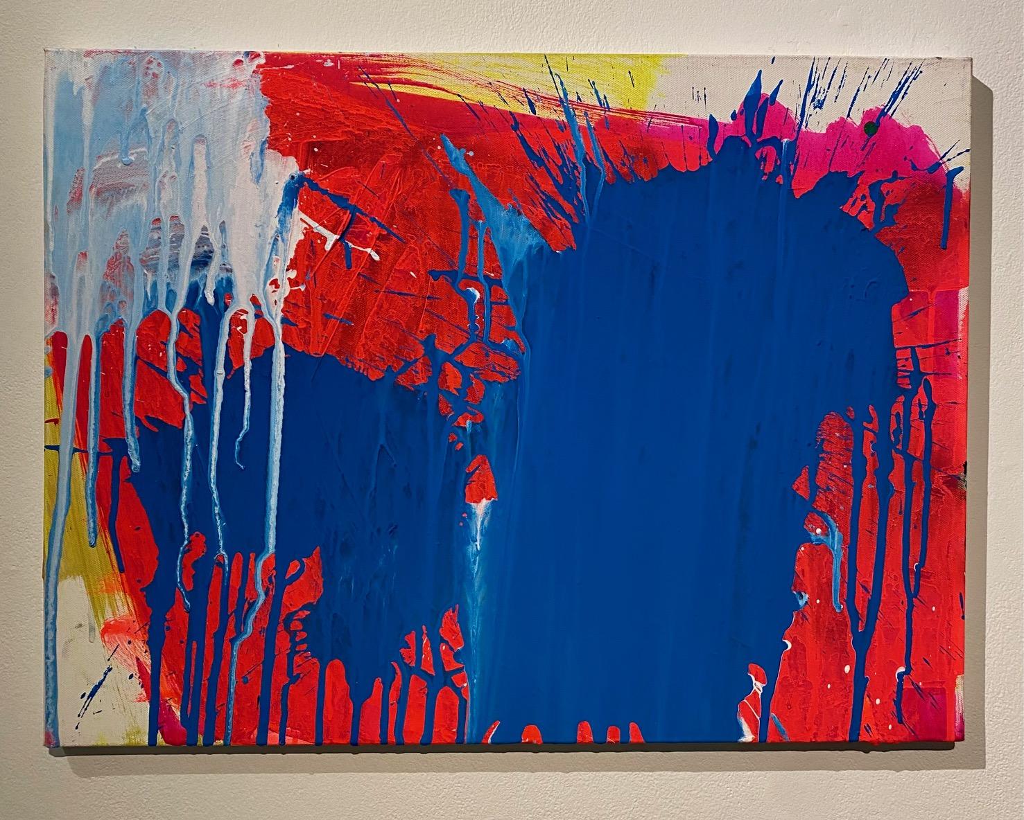 Abstract Painting Ushio Shinohara - « Blanc, rouge et bleu », peinture acrylique sur toile - Peinture abstraite de boxe