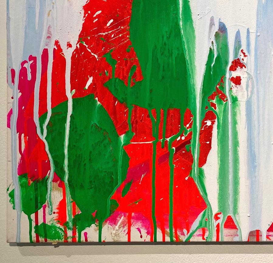 Peinture à l'acrylique sur toile - Peinture abstraite de boxe White, Red and Green - Abstrait Painting par Ushio Shinohara