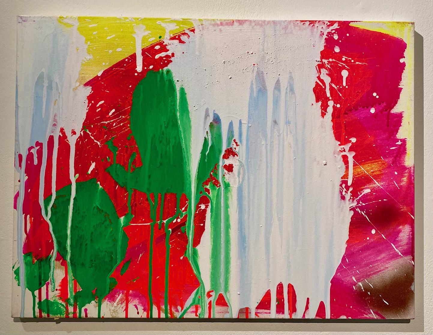 Ushio Shinohara Abstract Painting - "White, Red and Green, " Acrylic Paint on Canvas - Abstract Boxing painting