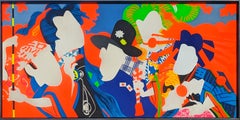 Vintage "Doll Festival" Colorful Modern Japanese Figurative Screen Print Triptych