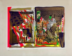 Silkscreen Day Glo Fluorescent 1960's Japanese Pop Art Print Samurai Kimono