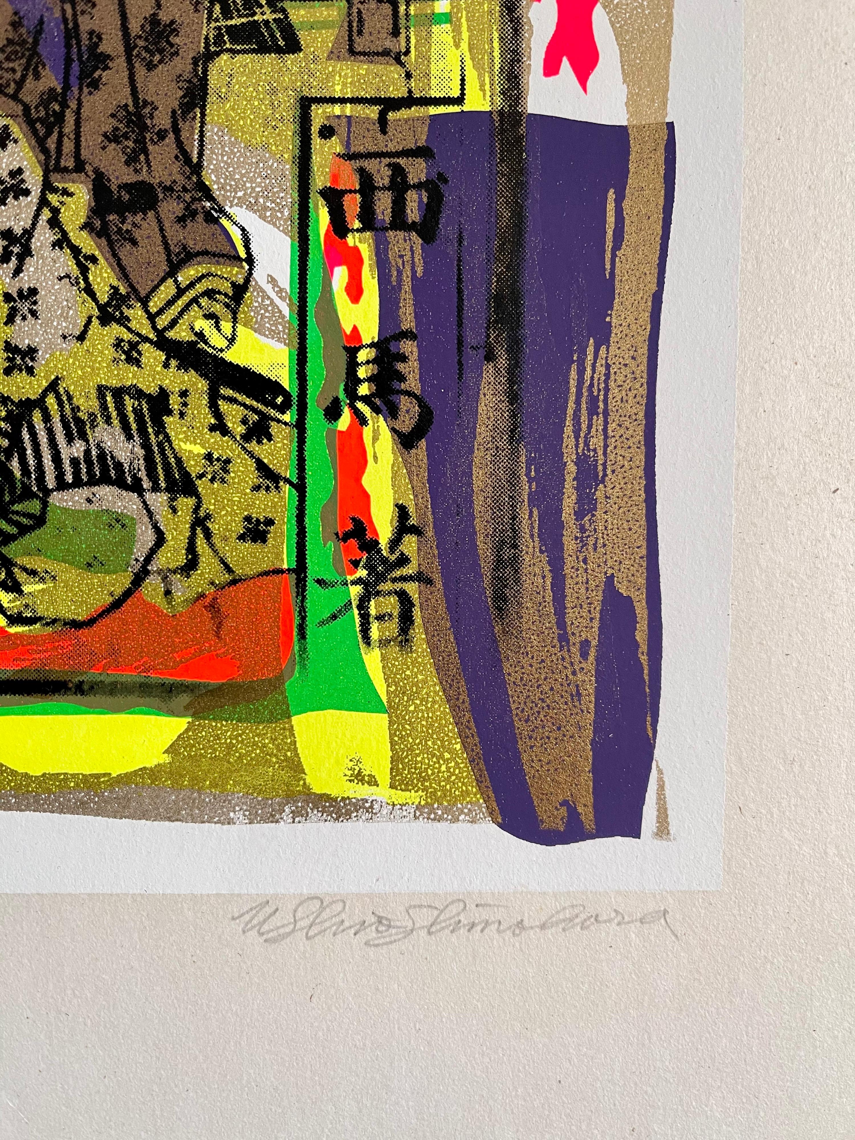 Serigrafia Day Glo Fluorescente Anni '60 Stampa Pop Art Giapponese Samurai Kimono in vendita 3