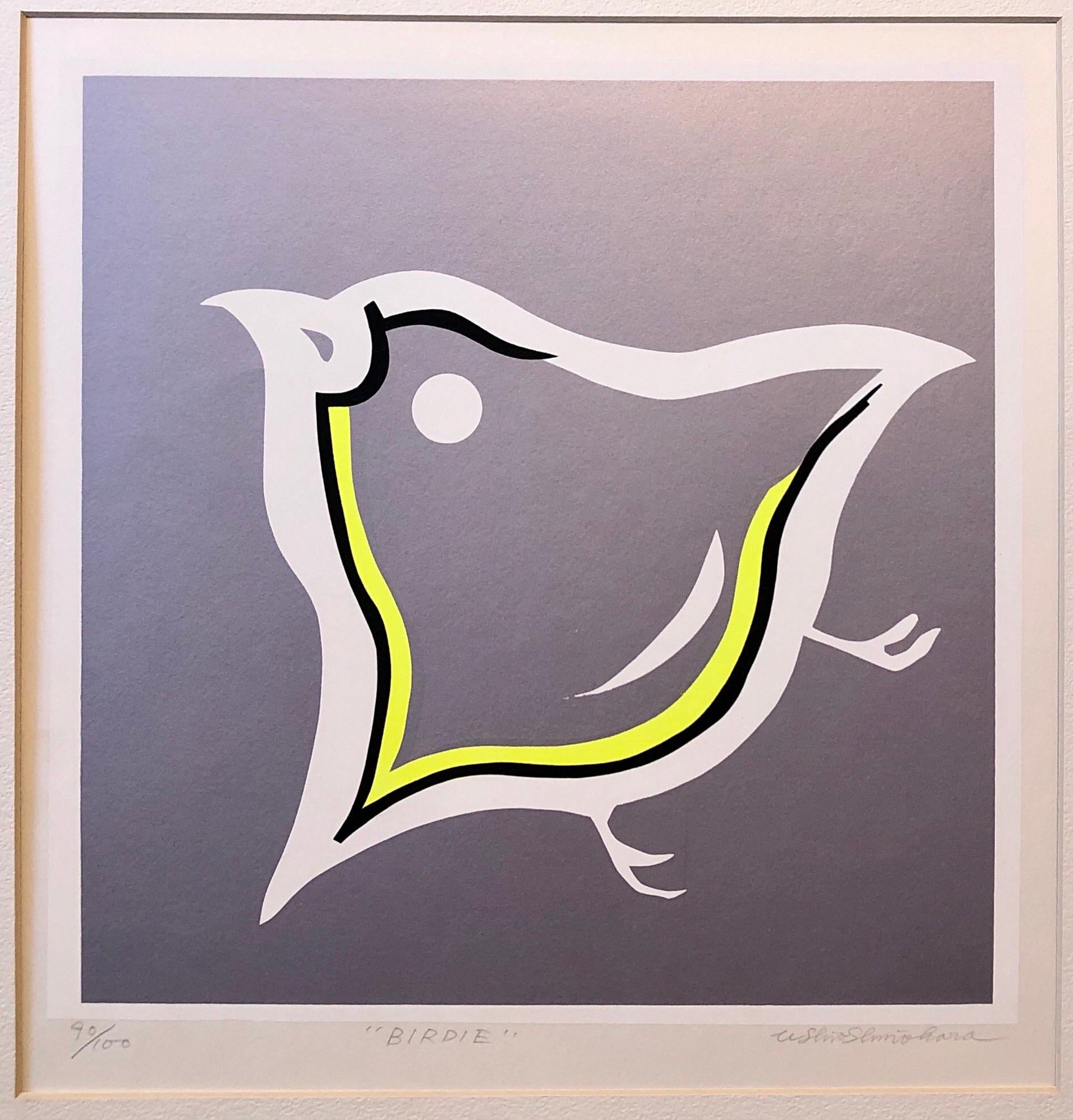 Serigrafía Day Glo Fluorescente Japonesa Gyu-chan Neo Dada Art Print Birdie Litho