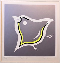 Serigrafia Day Glo Fluorescente Giapponese Gyu-chan Neo Dada Stampa d'arte Birdie Litho