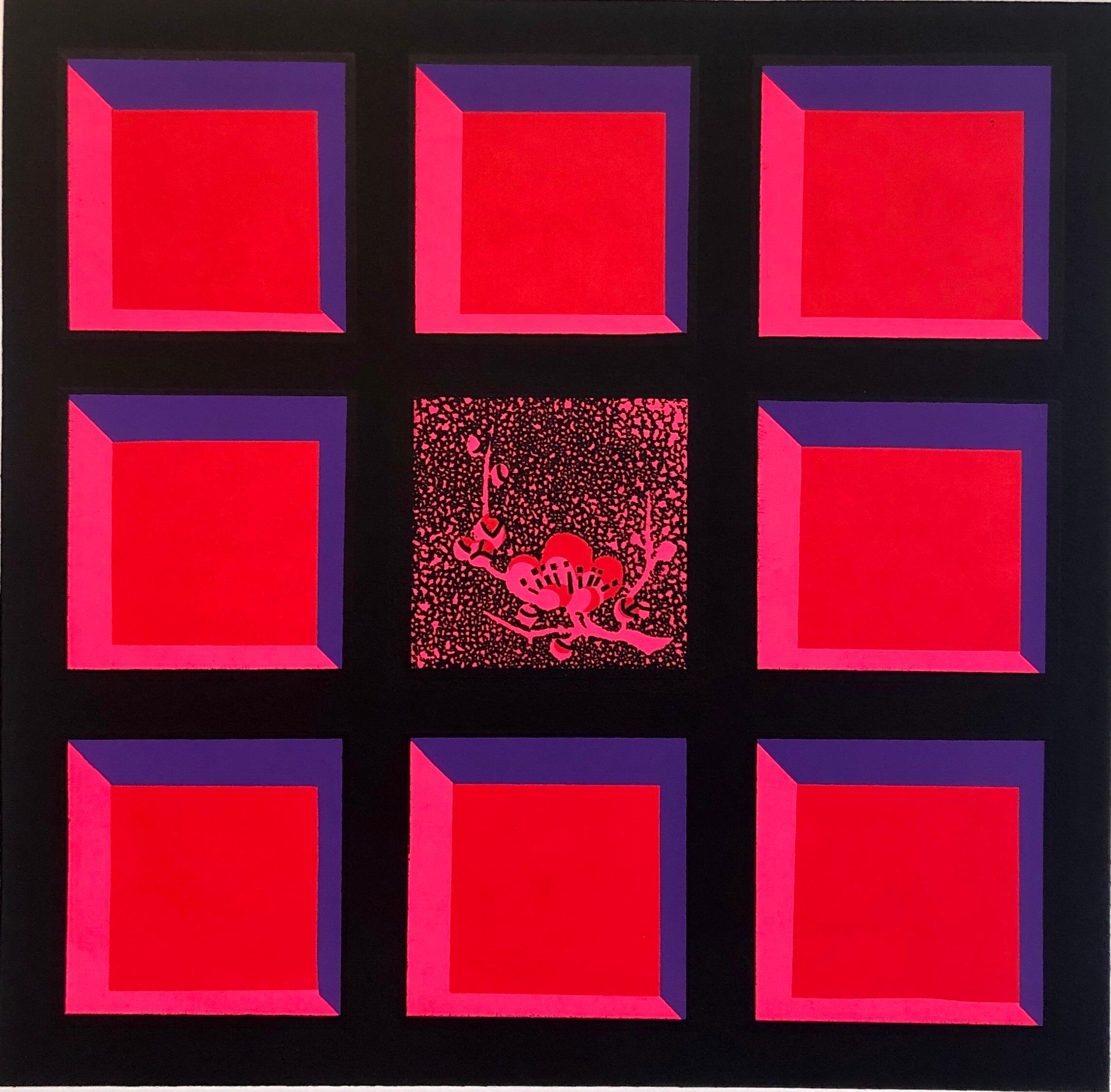 Silkscreen Day Glo Fluorescent Japanese Gyu-chan Neo Dada Print Plum Tree Litho - Black Abstract Print by Ushio Shinohara
