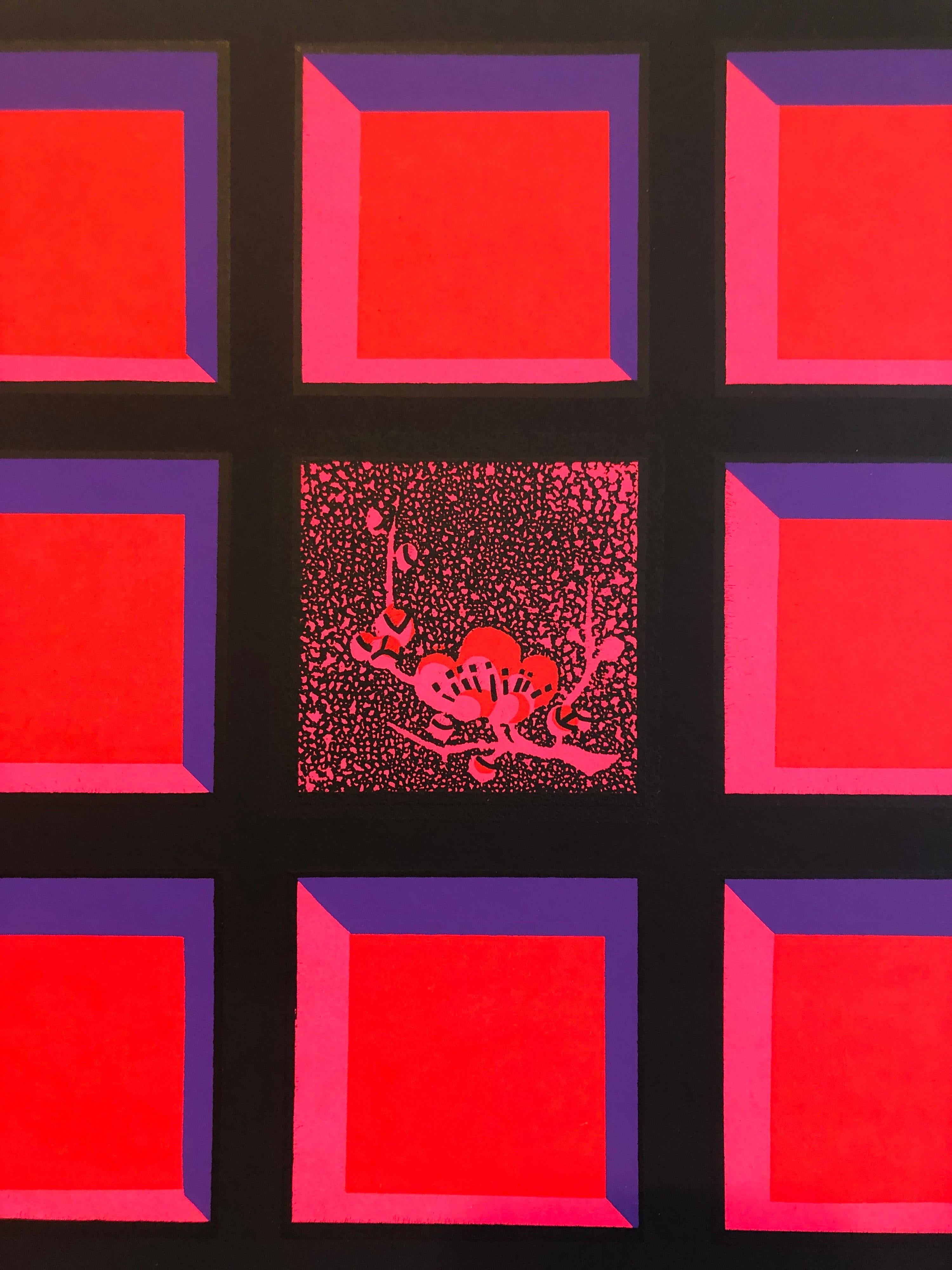 Silkscreen Day Glo Fluorescent Japanese Gyu-chan Neo Dada Print Plum Tree Litho For Sale 1