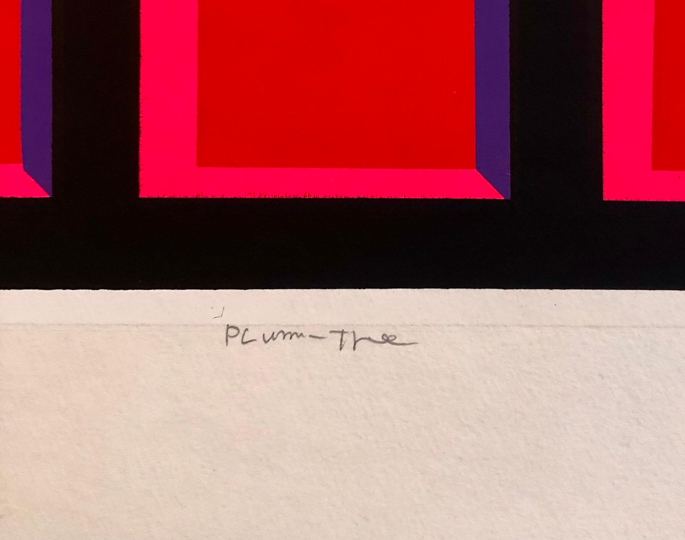 Silkscreen Day Glo Fluorescent Japanese Gyu-chan Neo Dada Print Plum Tree Litho For Sale 3