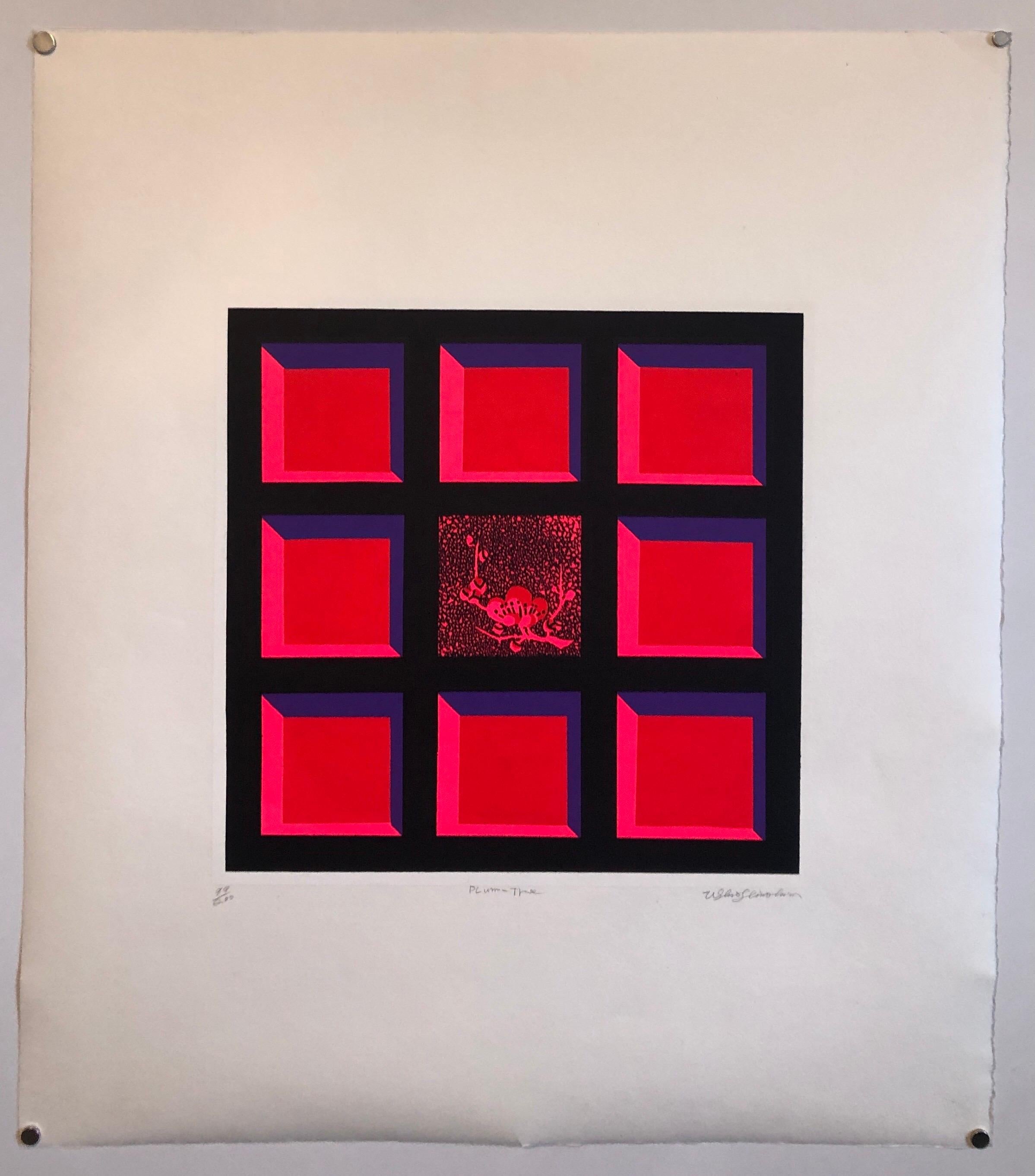 Silkscreen Day Glo Fluorescent Japanese Gyu-chan Neo Dada Print Plum Tree Litho For Sale 5