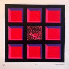 Silkscreen Day Glo Fluorescent Japanese Gyu-chan Neo Dada Print Plum Tree Litho