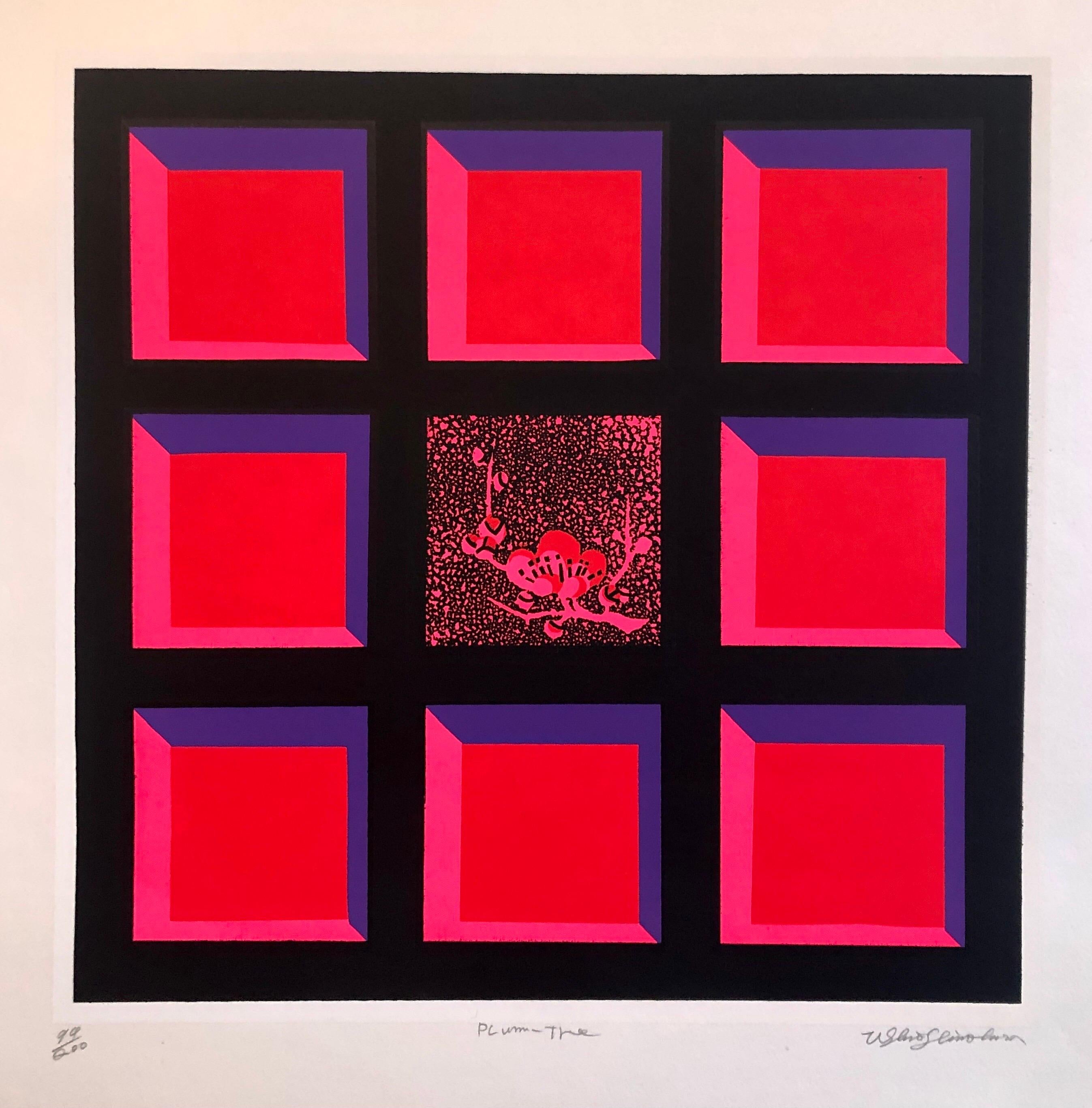 Serigrafía Día Glo Fluorescente Japonés Gyu-chan Neo Dada Print Ciruelo Litho